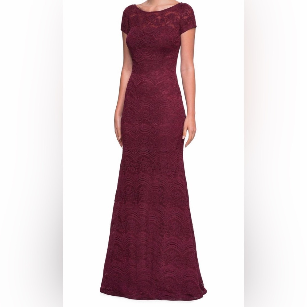 La Femme Lace Trumpet Gown In Garnet 26875